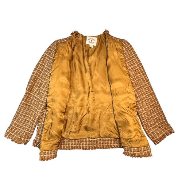 Brooks Brothers Tweed Blazer Sz.6 Tan Fitted Fringe Trim Career Old Money Classy - Picture 11 of 12